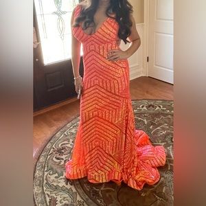 Jovani Neon Orange # 59762 sequin  Mermaid Prom Dress